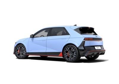 The all-electric Hyundai IONIQ 5 N and its wing-type N spoiler.