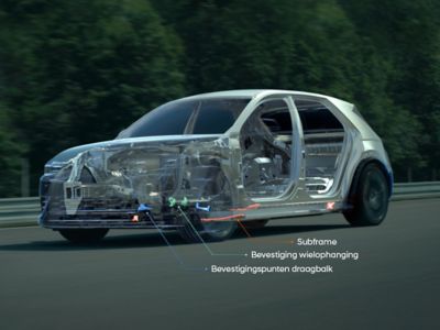 Cutaway illustration showing steering system enhancements on the new Hyundai IONIQ 5 N. 
