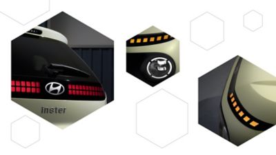 Gedetailleerde weergave van de gepixelde LED-verlichting van de nieuwe Hyundai INSTER kleine elektrische auto.