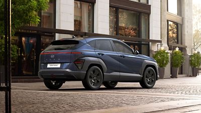 A rare view of Hyundai KONA Black Package parked on the street.