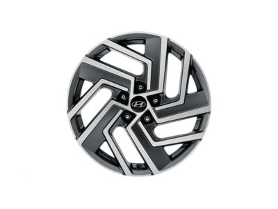 Hyundai 18 inch alloy wheel in metal and dark grey colours.