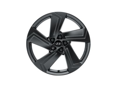 Hyundai five-spoke 19 inch alloy wheel in matt black colour.