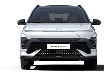 The N Line badge can be seen on the front bumper of the Hyundai KONA Electric N Line. 