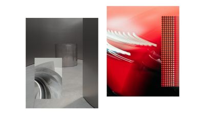 Hyundai exhibition room at Milan Design Week with display tables and interactive setup