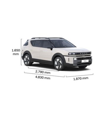 Three-quarter cut-out view of the new Hyundai NEXO with dimension figures.