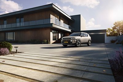 Het ontwerp van de Hyundai NEXO, gezien van voor en opzij.