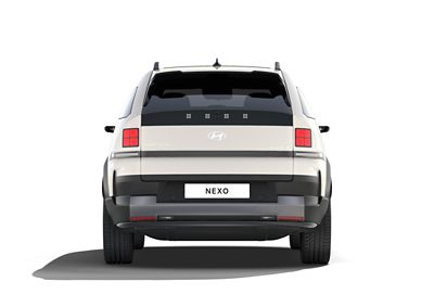 A Hyundai NEXO hydrogen powered SUV seen from the rear.