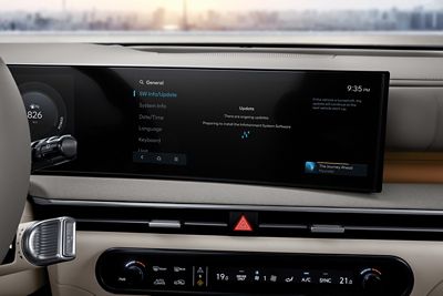 Over The Air vehicle software update on the touchscreen inside the Hyundai NEXO.