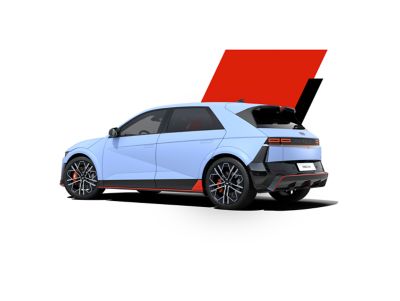 The all-electric Hyundai IONIQ 5 N and its wing-type N spoiler.