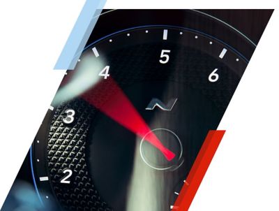   A close up image of the tachometer inside a Hyundai N vehicle, featuring the N logo.