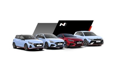 The Hyundai's N model line-up: i20 N, i30N, i30 Fastback N and IONIQ 5 N.