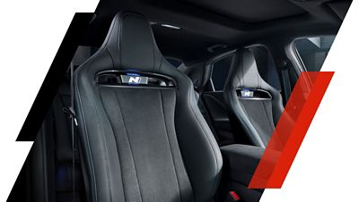 The Hyundai N Bucket Seats with Alcantara and Leather finish inside the IONIQ 6 N. 