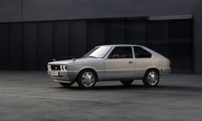 The Hyundai Pony Heritage Series EV recreated from the original 1974 design.