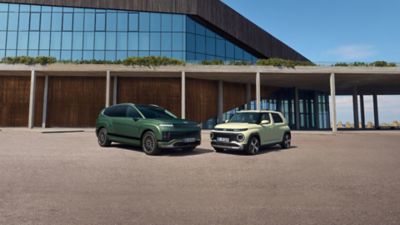 Hyundai IONIQ 9 and Hyundai INSTER EVs showcased as part of Hyundai's electric vehicle range.
