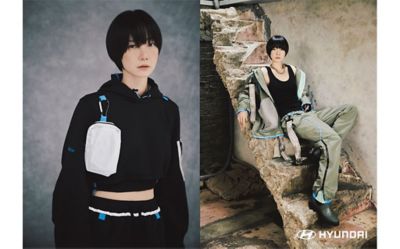 Immagini di modella che indossa abiti realizzati con materiali eco-compatibili Hyundai 