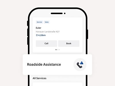 Phone interface preview enphasizing roadside assistance feature.