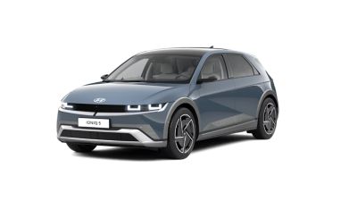IONIQ 5: Grå Hyundai IONIQ 5 framifrån i trekvartsvy.