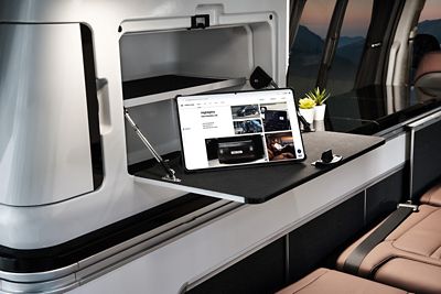 Interior view of Hyundai STARIA Camper Concept with onboard storage cupboard in the living area.
