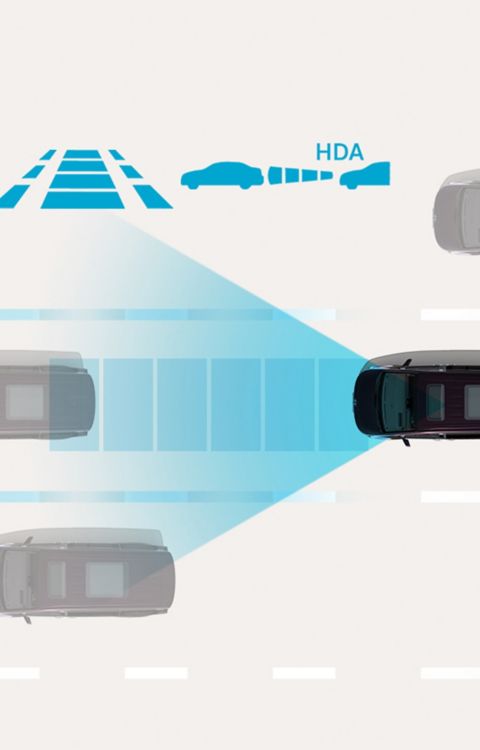 Highway Driving Assist: Hyundai STARIA Electric maintains a safe distance and lane position on highways by monitoring surrounding traffic and assisting with speed and steering control.