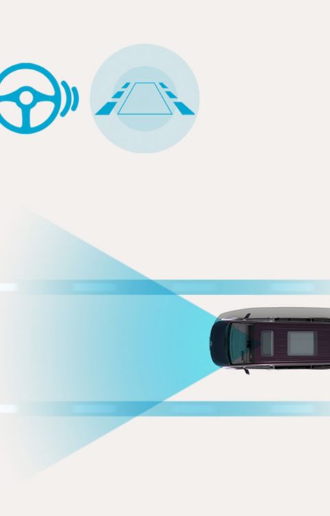 Lane Following Assist 2: Hyundai STARIA Electric stays centered in its lane with active steering support on a straight road.
