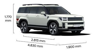 The dimensions of the Hyundai Santa Fe and its miniature. 