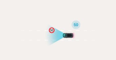 Ilustración de la función de seguridad Asistente de límite de velocidad inteligente del Hyundai TUCSON Híbrido Enchufable.