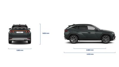 Due immagini che mostrano le dimensioni di Hyundai TUCSON