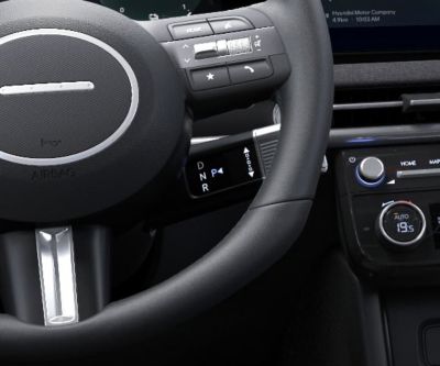 The column mounted shift by wire controls in the Hyundai TUCSON 20th Anniversary Edition.