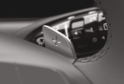 Steering wheel mounted paddle shifters in the Hyundai TUCSON 20th Anniversary Edition.