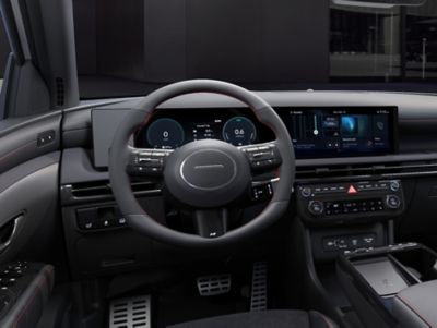 The new three-spoke N Line steering wheel of the Hyundai TUCSON Plug-in Hybrid. 