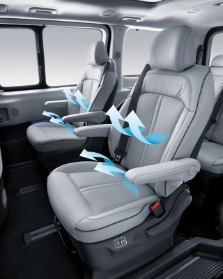 Les sièges ventilés des première et deuxième rangées du tout nouveau monospace STARIA apportent du confort à tous les passagers.