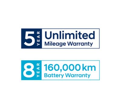 5-Year Unlimited Mileage Warranty image. 8-Year Battery Warranty.