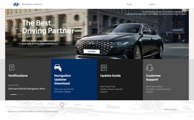 Homepage del portale Navigation Update di Hyundai