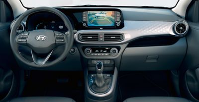 The rear view camera in the Hyundai i10 making driving backwards easy.