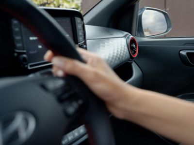 Close-up of the Hyundai i10 N Line air vent on the passenger side