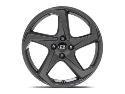 The grey 17" alloy wheel, 7.0Jx17, is suitable for 215/45 R18 tyres of the Hyundai i20. 