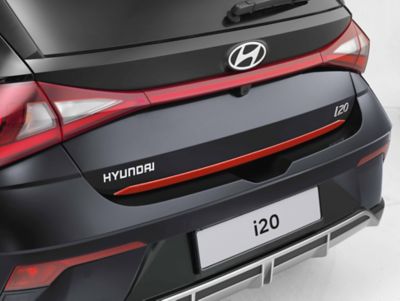 The tailgate of the Hyundai i20 with a stylish tailgate trim line accessory.