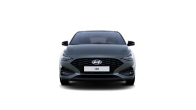 The Hyundai i30 pictured from the front, showing its bold design.