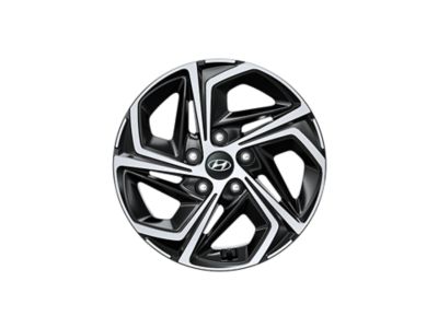 	The black and white 17" alloy wheel, 7.0Jx17, is suitable for 215/45 R18 tyres of the Hyundai i20. 