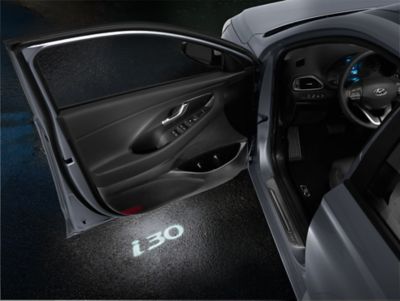LED door projectors with i30 logo from Hyundai Genuine Accessories.