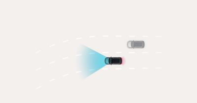  Illustration of the Navigation-based Smart Cruise Control-Curve function showing a car driving into a curve. 