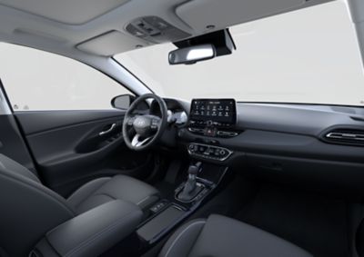 The cockpit of the new Hyundai i30 seen from the front passenger's position.