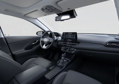 The cockpit of the new Hyundai i30 seen from the front passenger's position.