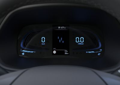 The fully-digital 4.2" LCD digital supervision cluster seen from the driver's perspective. 