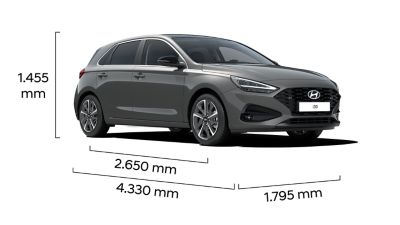  An image of the Hyundai i30 showing its exterior dimensions.
