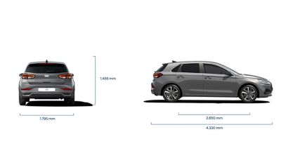  An image of the Hyundai i30 showing its exterior dimensions.