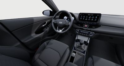  The cockpit of the Hyundai i30 seen from the front passenger's position.