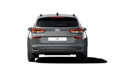 Cut-out of the new Hyundai i30 Wagon in grey, rear view on white background.