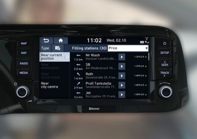 Il sistema di monitoraggio del prezzo del carburante sullo schermo di nuova i10