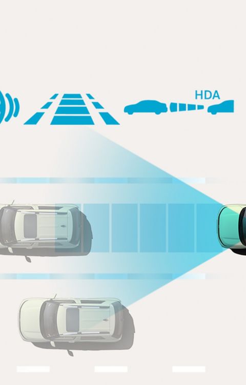 Illustration of Forward Collision-avoidance Assist feature of Hyundai INSTER.